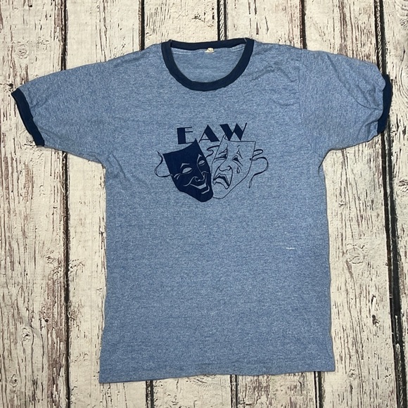 Vintage 1980s Comedy and Tragedy Blue Ringer 80s Single Stitch Tshirt - Picture 1 of 5